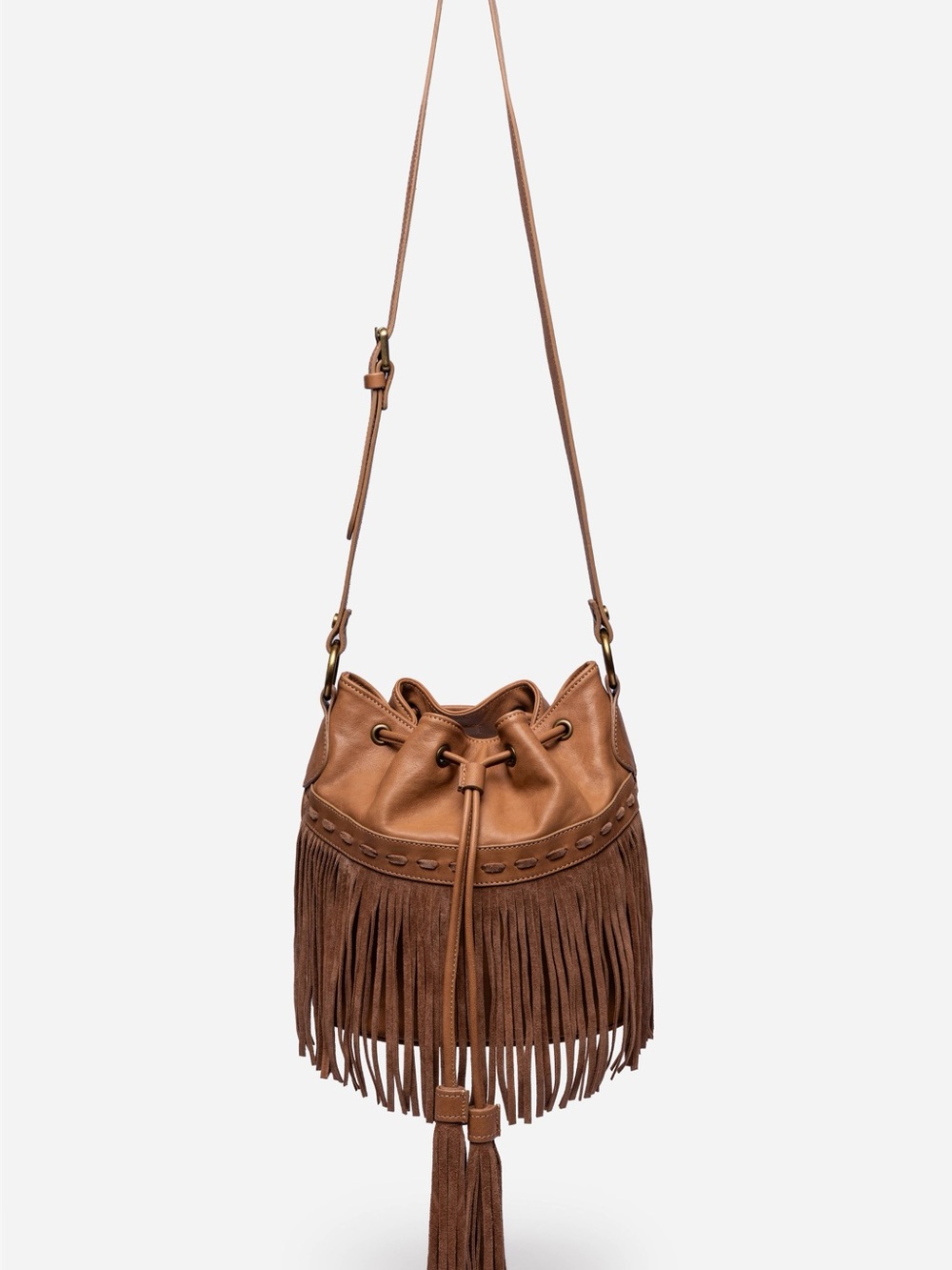 JOHNNY WAS ITALIAN LEATHER FRINGE BUCKET BAG - Picture 4 of 6